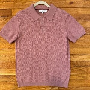 River Island Salmon/Pink Knit Polo - Medium